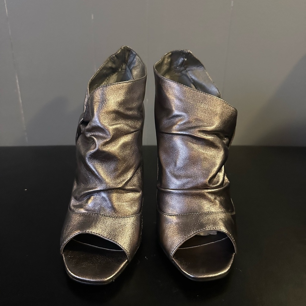 Steven By Steve Madden Silver Peep-Toe Booties
